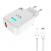 HEPU HP618L QC3.0 18W Seyahat Şarj Aleti USB-Lightning Kablo Set - 9