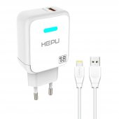 HEPU HP618L QC3.0 18W Seyahat Şarj Aleti USB-Lightning Kablo Set - 11