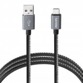 Philips 2023DR3A 3A 60W UsbA to Type-C Deri Kaplama Hızlı Şarj ve Data Kablosu Siyah thumbnail 1