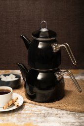 MaxxHome Emaye Çaydanlık Takımı Aile Boy - Siyah - 1