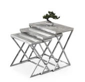 Çapraz Metal Ayak Kare Z 3'lü Zigon Sehpa Camlı - 2