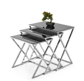 Çapraz Metal Ayak Kare Z 3'lü Zigon Sehpa Camlı - 1
