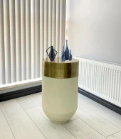 Dekoratif Eskitme Darbuka Beyaz Sehpa 70cm thumbnail 1