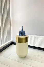 Dekoratif Eskitme Darbuka Beyaz Sehpa 70cm thumbnail 2