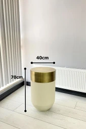 Dekoratif Eskitme Darbuka Beyaz Sehpa 70cm thumbnail 3