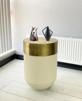 Dekoratif Eskitme Darbuka Beyaz Sehpa 60cm thumbnail 1