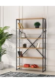 Ferforje Beyaz Ahşap 5 Raflı Kitaplık 100x30x180 - 1
