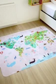 Dünya Haritası 160x200 Cm Oyun Matı Bebek Ve Çocuk Halısı Pembe - 3