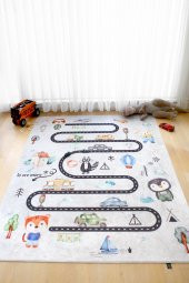 Araba Yolu 160x200 Cm Oyun Matı Bebek Ve Çocuk Halısı Gri - 1