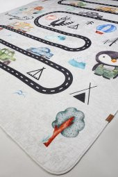 Araba Yolu 160x200 Cm Oyun Matı Bebek Ve Çocuk Halısı Gri - 2