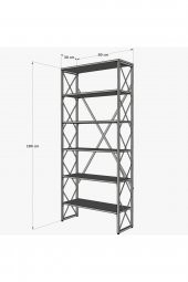 Erezoğulları Mobilya Ferforje Beyaz Ahşap 5 Raflı Kitaplık 80x30x180 - 2