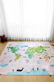 Dünya Haritası 160x200 Cm Oyun Matı Bebek Ve Çocuk Halısı Pembe - 1
