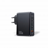 Usams US-CC163 T50 100W QC+PD 4 Port (3Type-C+1USB) GaN Hızlı Şarj Başlığı-Siyah - 1
