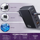 Usams US-CC163 T50 100W QC+PD 4 Port (3Type-C+1USB) GaN Hızlı Şarj Başlığı-Siyah - 3