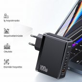 Usams US-CC163 T50 100W QC+PD 4 Port (3Type-C+1USB) GaN Hızlı Şarj Başlığı-Siyah - 7