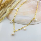 Vaoov 925 Ayar Gümüş Köşeli Zincirli İnci Kolye thumbnail 2