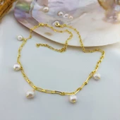 Vaoov 925 Ayar Gümüş Köşeli Zincirli İnci Kolye thumbnail 6