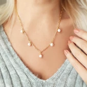 Vaoov 925 Ayar Gümüş Köşeli Zincirli İnci Kolye thumbnail 3