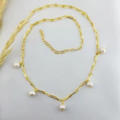 Vaoov 925 Ayar Gümüş Köşeli Zincirli İnci Kolye thumbnail 5