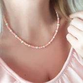 Vaoov 925 Ayar Gümüş Pembe Sedef Taşlı İnci Kolye thumbnail 7