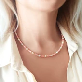 Vaoov 925 Ayar Gümüş Pembe Sedef Taşlı İnci Kolye thumbnail 1