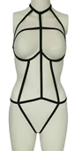 ASM1138 Kadın Siyah Kesişen Yollar Bady Suit - 1