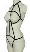 ASM1138 Kadın Siyah Kesişen Yollar Bady Suit - 2