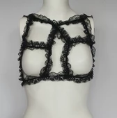 ASM1137 Kadın Siyah Fırfır Bahçesi Dantel Bralet - 2