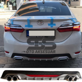 Toyota Corolla 2013-2018 Difüzör Arka Tampon Eki 4 Egzoz Çıkışlı Gri Reflektörlü - 2