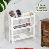 Porsima RAFTY-65-1 Tekerlekli 3 Katlı Düzenleyici - 46,5 x 14,5 x 48 cm Hareketli Raf - Beyaz - 1