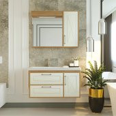 Denko Tokyo 100cm MDF Ud Banyo Dolabı Alt Modül ve Seramik Lavabo - 2