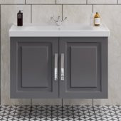 Denko Royal 90cm MDF Antrasit Gri Banyo Dolabı Alt Modül, Lavabo - 1