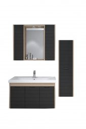 Denko Mostar 90 cm Banyo Dolabı Takımı ve Boy Dolabı-SİYAH thumbnail 1