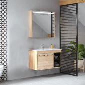 Denko Latte 85 cm MDF Sonoma Banyo Dolabı Alt Modül ve Lavabo thumbnail 2