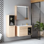 Denko Latte 85 cm MDF Sonoma Banyo Dolabı Takımı ve Boy Dolabı thumbnail 1