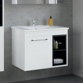 Denko Latte 65 cm MDF Beyaz Banyo Dolabı Alt Modül ve Lavabo - 1