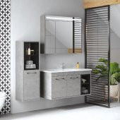 Denko Latte 35 cm MDF Retro Gümüş Banyo Boy Dolabı - 2