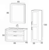 Denko Beyoğlu 85 cm MDF Gri Banyo Dolabı Takımı ve Boy Dolabı thumbnail 3