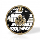 Dev Büyük Gerçek Ahşap 70cm Dönen Çark Mekanizmalı Dünya Haritası Salon Ofis Resepsiyon Duvar Saati thumbnail 1