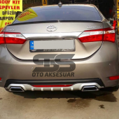Toyota Corolla 2013-2018 Difüzör Arka Tampon Eki 2 Egzoz Çıkışlı Gri Reflektörlü - 1