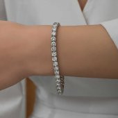 Gümüş 3 mm Beyaz Taşlı Su Yolu Kadın Bileklik - 1