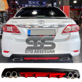 Toyota Corolla 2007-2012 Difüzör Arka Tampon Eki 4 Egzoz Çıkışlı Kırmızı Lüx Tip - 1