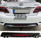 Toyota Corolla 2007-2012 Difüzör Arka Tampon Eki 4 Egzoz Çıkışlı Siyah Reflektörlü - 1