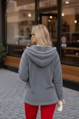 Kadın Gri Peluş Kalın Fermuarlı Kapüşonlu Cepli Ceket 23KCKTMY50 thumbnail 7