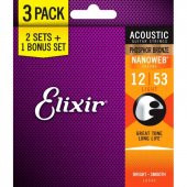 Elixir 16545 Nanoweb Phosphor Bronze 3lü Akustik Gitar Teli (12-53) - 1