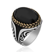 ​Gümüş Oniks Taşlı Desenli Erkek Yüzük  SL4803 thumbnail 2