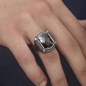 Gümüş Siyah Zirkon Taşlı Erkek Yüzük  SL4849 thumbnail 4
