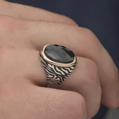 Gümüş Siyah Zirkon Taşlı Erkek Yüzük  SL4848 thumbnail 4
