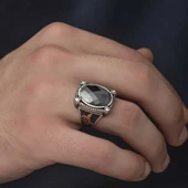 Gümüş Siyah Zirkon Taşlı Erkek Yüzük  SL4851 thumbnail 8