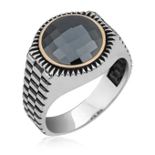Gümüş Siyah Zirkon Taşlı Yuvarlak Erkek Yüzük SL4845 thumbnail 2